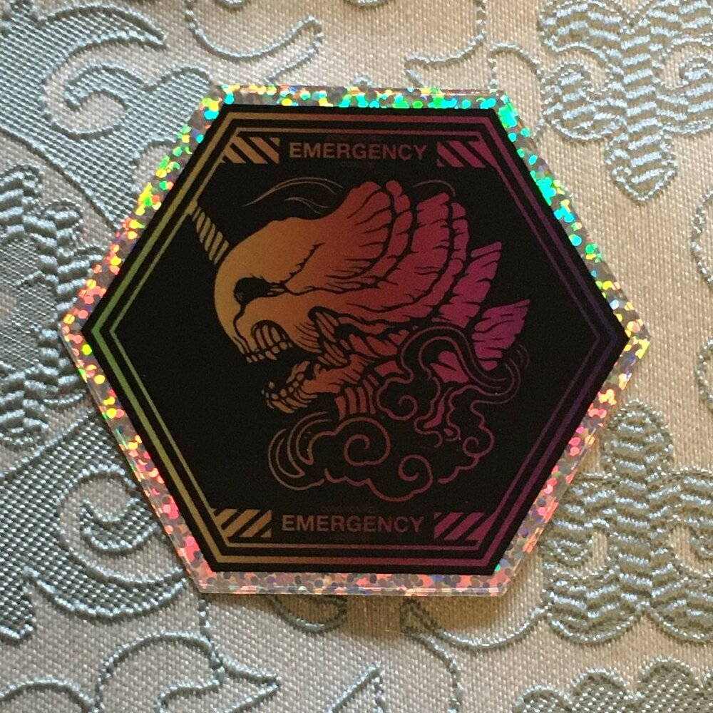 5/$25 Bake-Kujira Retro Emergency Alert Holo Hexagon Large Sticker Japanese
